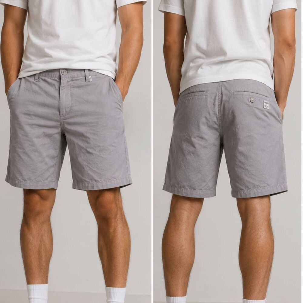 Eubi Men's Gray Flat Front Chino Shorts Size M Lightweight Casual Golf